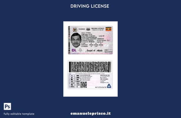 verified style modello presente di patente di guida ugandese in stile verificato template
